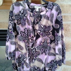 Purple Paisley 3/4 sleeve Blouse-Dana Buchman -XL